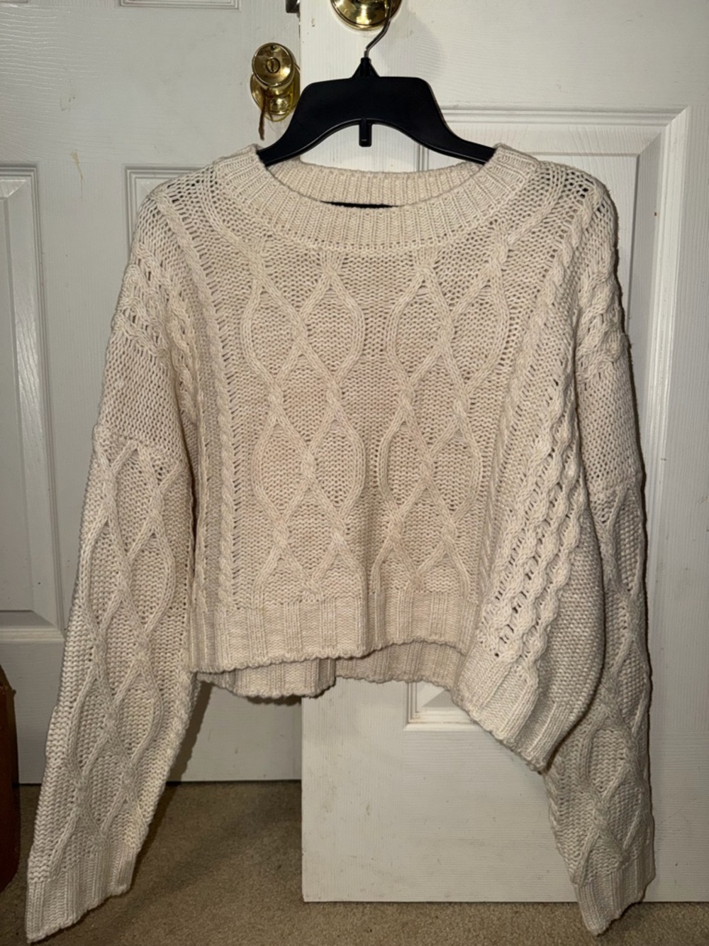 Angie Cream Cable Knit Cropped Crewneck Sweater